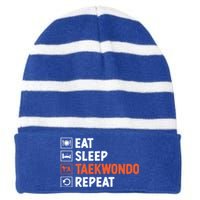 Eat Sleep Taekwondo Repeat Martial Arts Tkd Cool Gift Striped Beanie with Solid Band