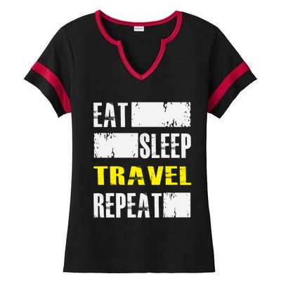 Eat Sleep Travel Repeat Gift Funny Traveler Meaningful Gift Ladies Halftime Notch Neck Tee