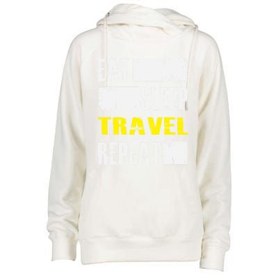 Eat Sleep Travel Repeat Gift Funny Traveler Meaningful Gift Womens Funnel Neck Pullover Hood