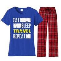 Eat Sleep Travel Repeat Gift Funny Traveler Meaningful Gift Women's Flannel Pajama Set