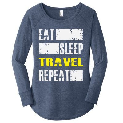 Eat Sleep Travel Repeat Gift Funny Traveler Meaningful Gift Women's Perfect Tri Tunic Long Sleeve Shirt