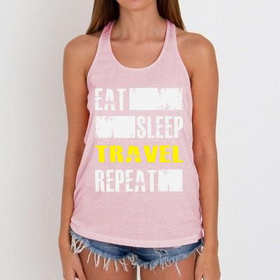 Eat Sleep Travel Repeat Gift Funny Traveler Meaningful Gift Women's Knotted Racerback Tank