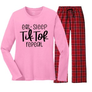 Eat Sleep Tiktok Repeat Women's Long Sleeve Flannel Pajama Set 