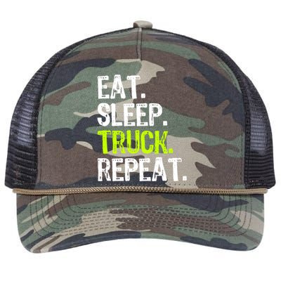 Eat Sleep Truck Repeat Trucker Driver Funny Retro Rope Trucker Hat Cap