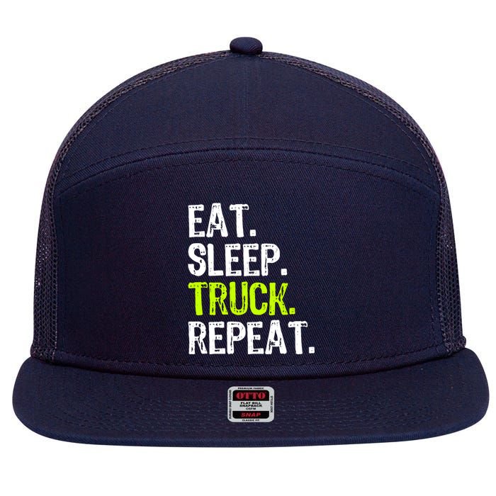 Eat Sleep Truck Repeat Trucker Driver Funny 7 Panel Mesh Trucker Snapback Hat