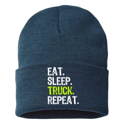 Eat Sleep Truck Repeat Trucker Driver Funny Sustainable Knit Beanie