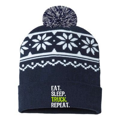 Eat Sleep Truck Repeat Trucker Driver Funny USA-Made Snowflake Beanie