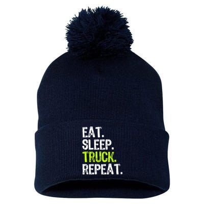 Eat Sleep Truck Repeat Trucker Driver Funny Pom Pom 12in Knit Beanie