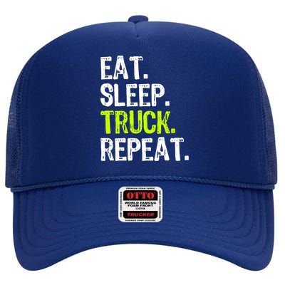 Eat Sleep Truck Repeat Trucker Driver Funny High Crown Mesh Back Trucker Hat