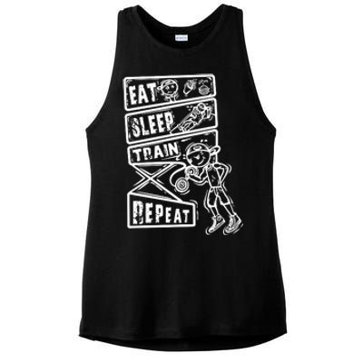 Eat Sleep Train Repeat Ladies PosiCharge Tri-Blend Wicking Tank