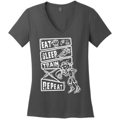 Eat Sleep Train Repeat Women's V-Neck T-Shirt