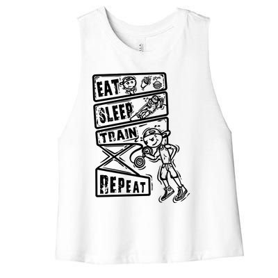 Eat Sleep Train Repeat Women's Racerback Cropped Tank