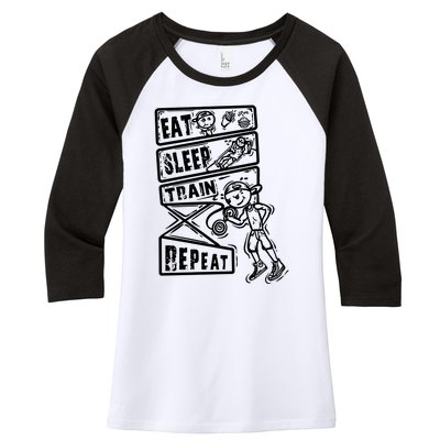 Eat Sleep Train Repeat Women's Tri-Blend 3/4-Sleeve Raglan Shirt