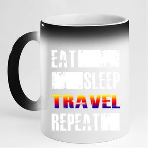 Eat Sleep Travel Repeat Gift Funny Traveler Funny Gift 11oz Black Color Changing Mug