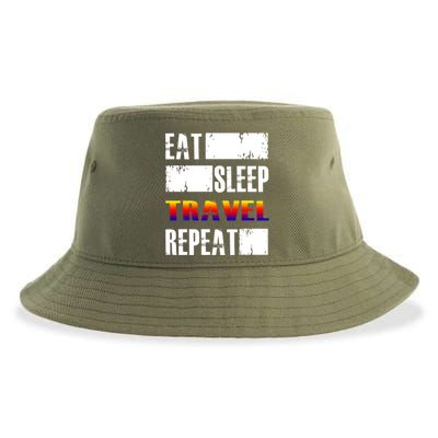 Eat Sleep Travel Repeat Gift Funny Traveler Funny Gift Sustainable Bucket Hat