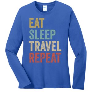 Eat Sleep Travel Repeat Funny Traveler Cute Gift Ladies Long Sleeve Shirt