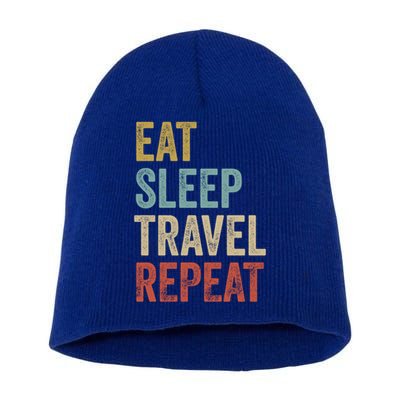 Eat Sleep Travel Repeat Funny Traveler Cute Gift Short Acrylic Beanie