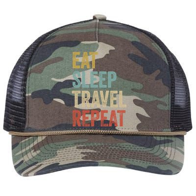 Eat Sleep Travel Repeat Funny Traveler Cute Gift Retro Rope Trucker Hat Cap