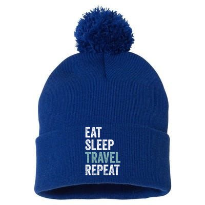 Eat Sleep Travel Repeat Funny Traveling Funny Gift Pom Pom 12in Knit Beanie