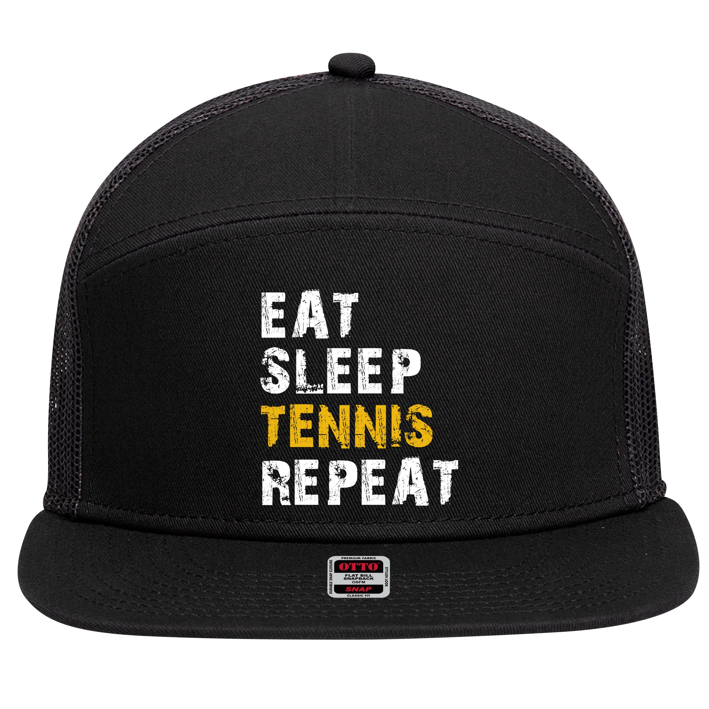 Eat Sleep Tennis Repeat 7 Panel Mesh Trucker Snapback Hat