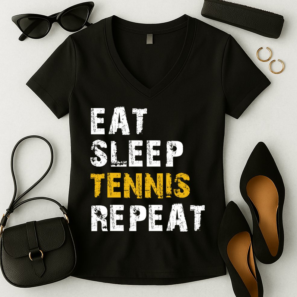 Eat Sleep Tennis Repeat Women's V-Neck T-Shirt