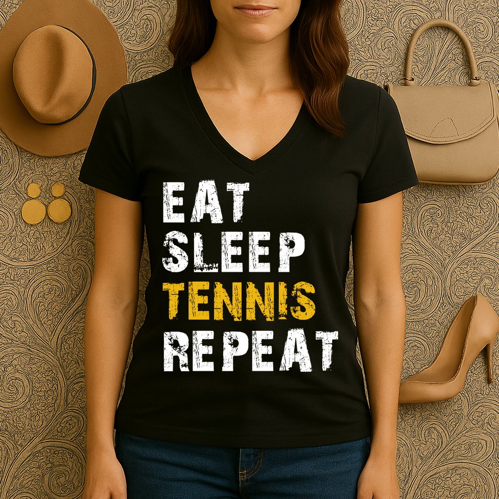 Eat Sleep Tennis Repeat Women's V-Neck T-Shirt