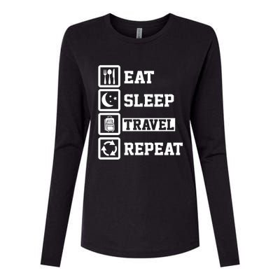 Eat Sleep Travel Repeat Funny Traveller Dad Great Gift Womens Cotton Relaxed Long Sleeve T-Shirt