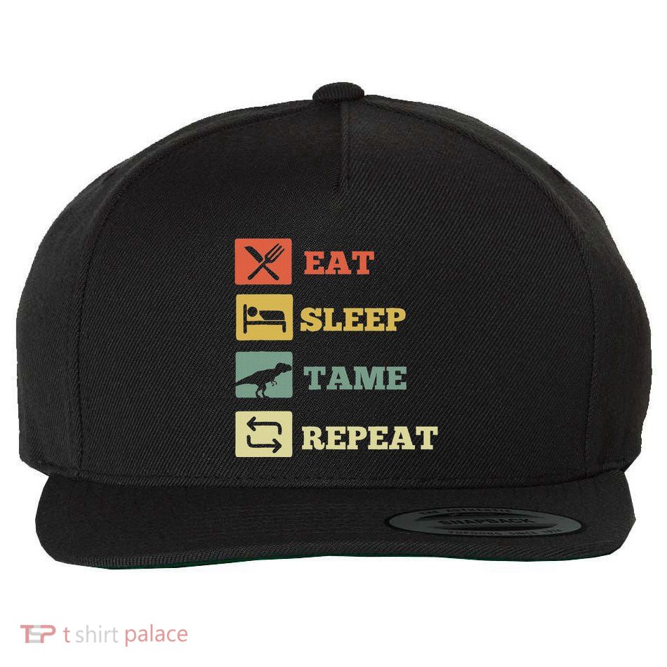 Eat Sleep Tame Repeat Dinosaur Wool Snapback Cap