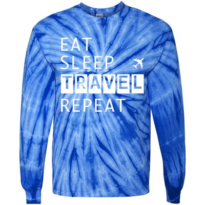 Eat Sleep Travel Repeat Funny Vacay Gift Tie-Dye Long Sleeve Shirt