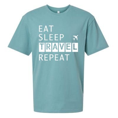 Eat Sleep Travel Repeat Funny Vacay Gift Sueded Cloud Jersey T-Shirt