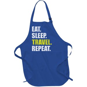 Eat Sleep Travel Repeat Funny Gift Full-Length Apron With Pockets