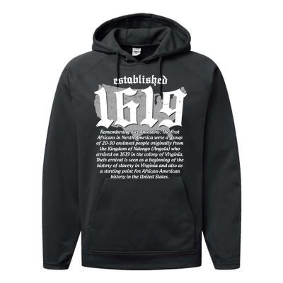 Established 1619 African American History US Map Performance Fleece Hoodie