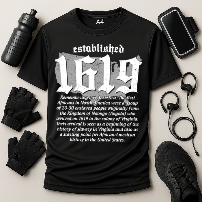 Established 1619 African American History US Map Cooling Performance Crew T-Shirt