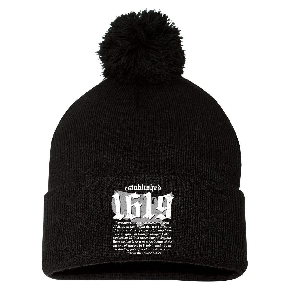 Established 1619 African American History US Map Pom Pom 12in Knit Beanie