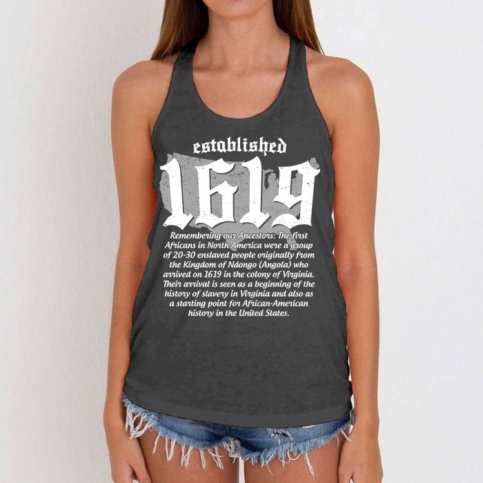 Established 1619 African American History US Map Women's Knotted Racerback Tank