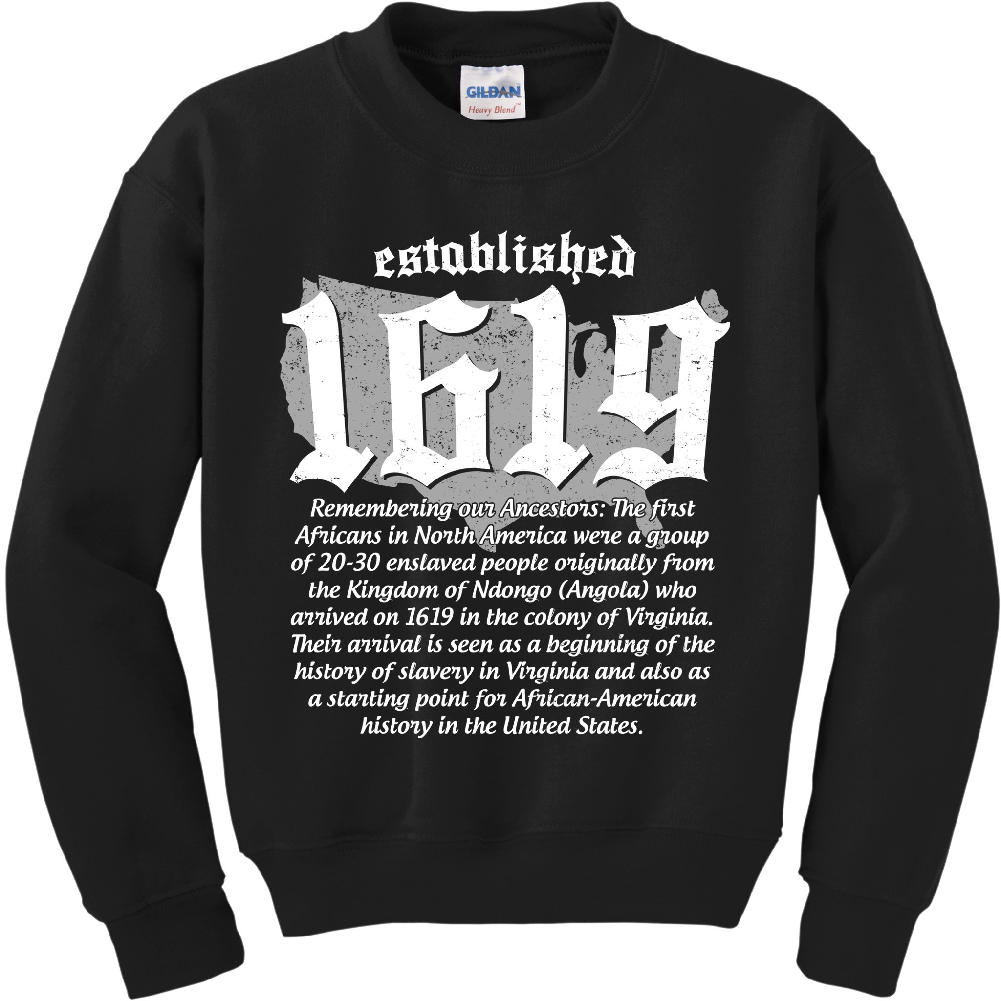 Established 1619 African American History US Map Kids Sweatshirt