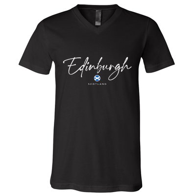 Edinburgh Scotland United Kingdom Uk Flag V-Neck T-Shirt