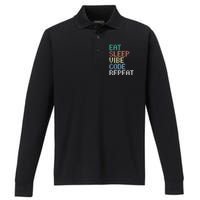 Eat Sleep Vibe Code Repeat Funny Ai Coding Programming Performance Long Sleeve Polo
