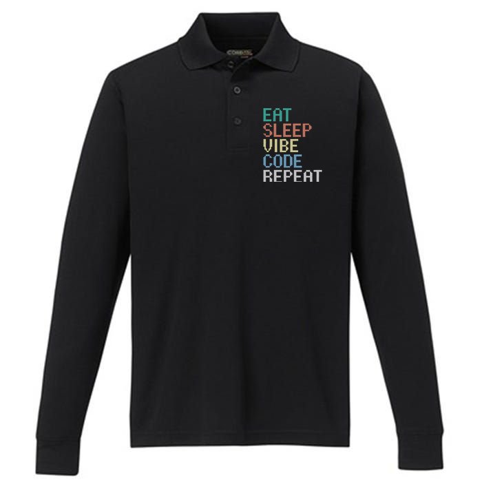 Eat Sleep Vibe Code Repeat Funny Ai Coding Programming Performance Long Sleeve Polo