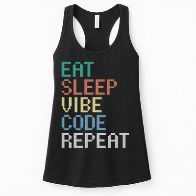Eat Sleep Vibe Code Repeat Funny AI Coding Programming Women's Racerback Tank
