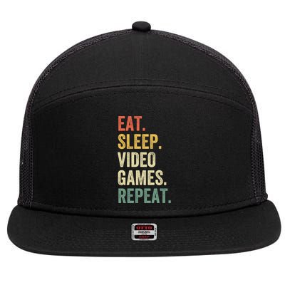 Eat Sleep Video Games Repeat Funny Gamer Vintage Gaming Cute Gift 7 Panel Mesh Trucker Snapback Hat
