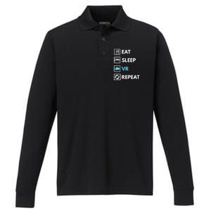 Eat Sleep Vr Repeat Funny Vr Gamer Boy Vr Athlete Performance Long Sleeve Polo