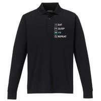 Eat Sleep Vr Repeat Funny Vr Gamer Boy Vr Athlete Performance Long Sleeve Polo