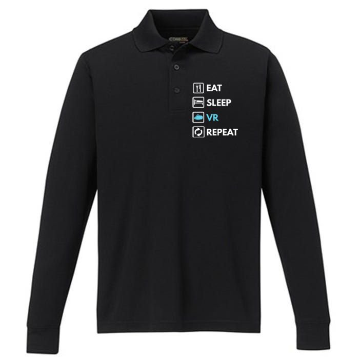 Eat Sleep Vr Repeat Funny Vr Gamer Boy Vr Athlete Performance Long Sleeve Polo