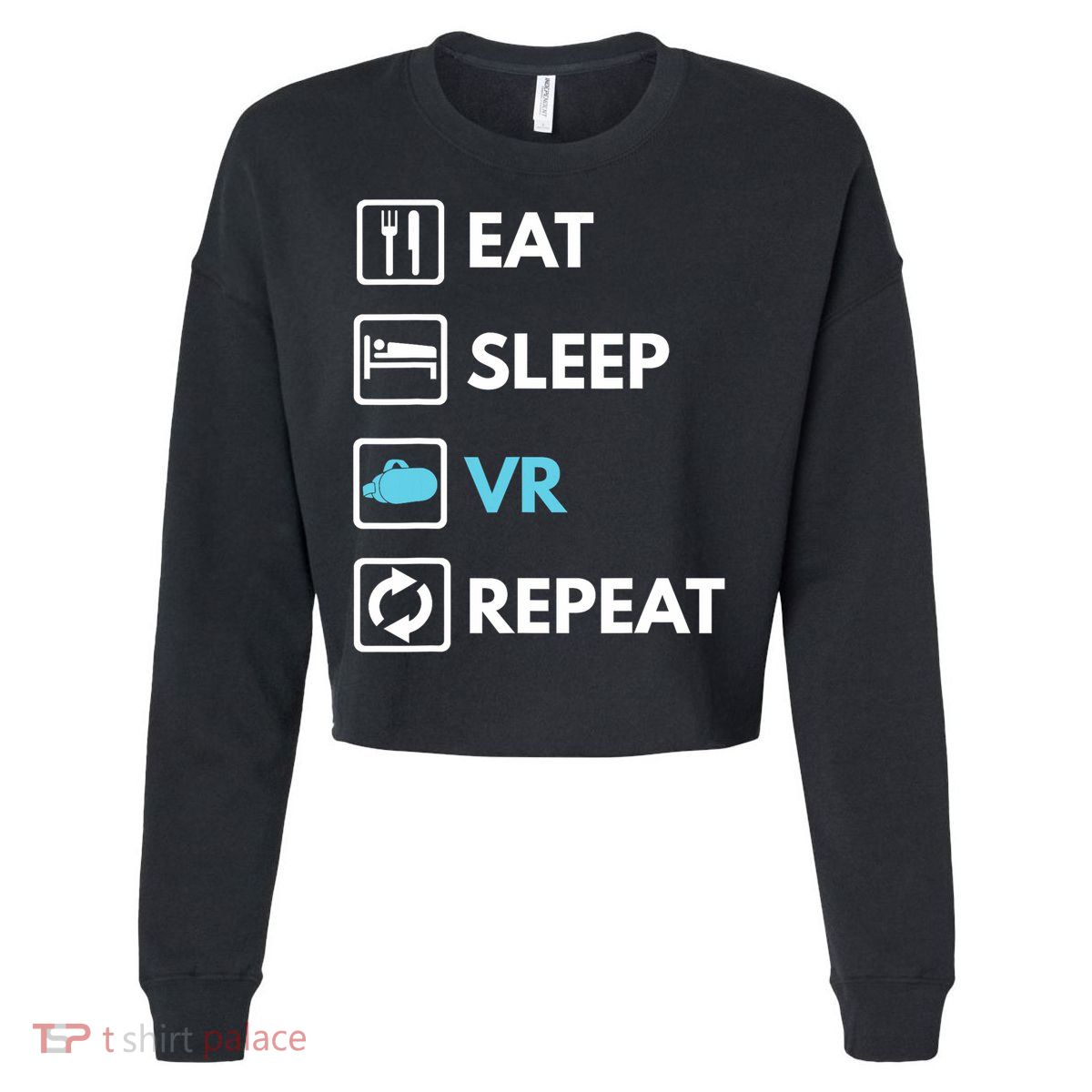 Eat Sleep Vr Repeat Funny Vr Gamer Boy Vr Athlete Cropped Pullover Crew
