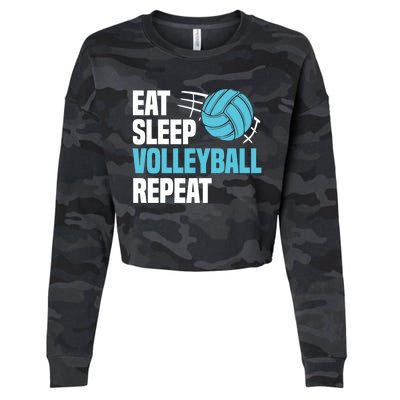 Eat Sleep Volleyball Repeat Cool Funny Team Coaches Quotes Gift Cropped Pullover Crew