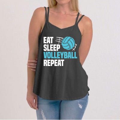 Eat Sleep Volleyball Repeat Cool Funny Team Coaches Quotes Gift Women's Strappy Tank