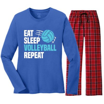 Eat Sleep Volleyball Repeat Cool Funny Team Coaches Quotes Gift Women's Long Sleeve Flannel Pajama Set 