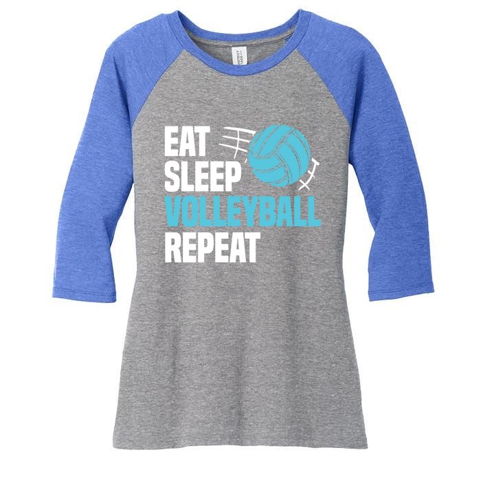 Eat Sleep Volleyball Repeat Cool Funny Team Coaches Quotes Gift Women's Tri-Blend 3/4-Sleeve Raglan Shirt