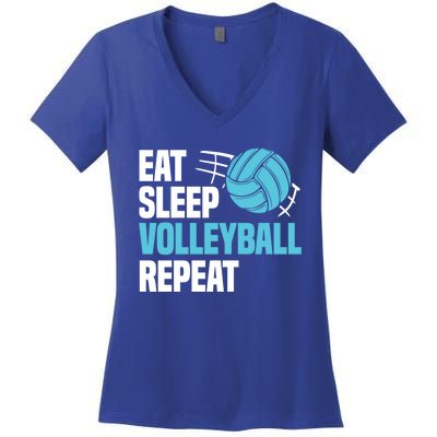 Eat Sleep Volleyball Repeat Cool Funny Team Coaches Quotes Gift Women's V-Neck T-Shirt